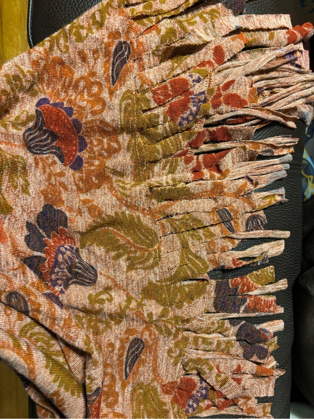 Boho Fringe Paisley Triangle Scarf in Rust Multi - Picture 4 of 4